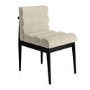 Set of 2 Black and Beige Upholstered Mid Century Sculpted Dining Chairs with Wooden Legs - Freja