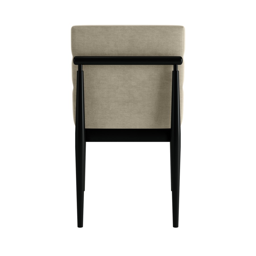Set of 2 Black and Beige Upholstered Mid Century Sculpted Dining Chairs with Wooden Legs - Freja