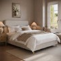 Beige Striped Upholstered King Size Ottoman Bed with Curved Headboard - Farrow