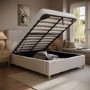 Beige Striped Upholstered King Size Ottoman Bed with Curved Headboard - Farrow
