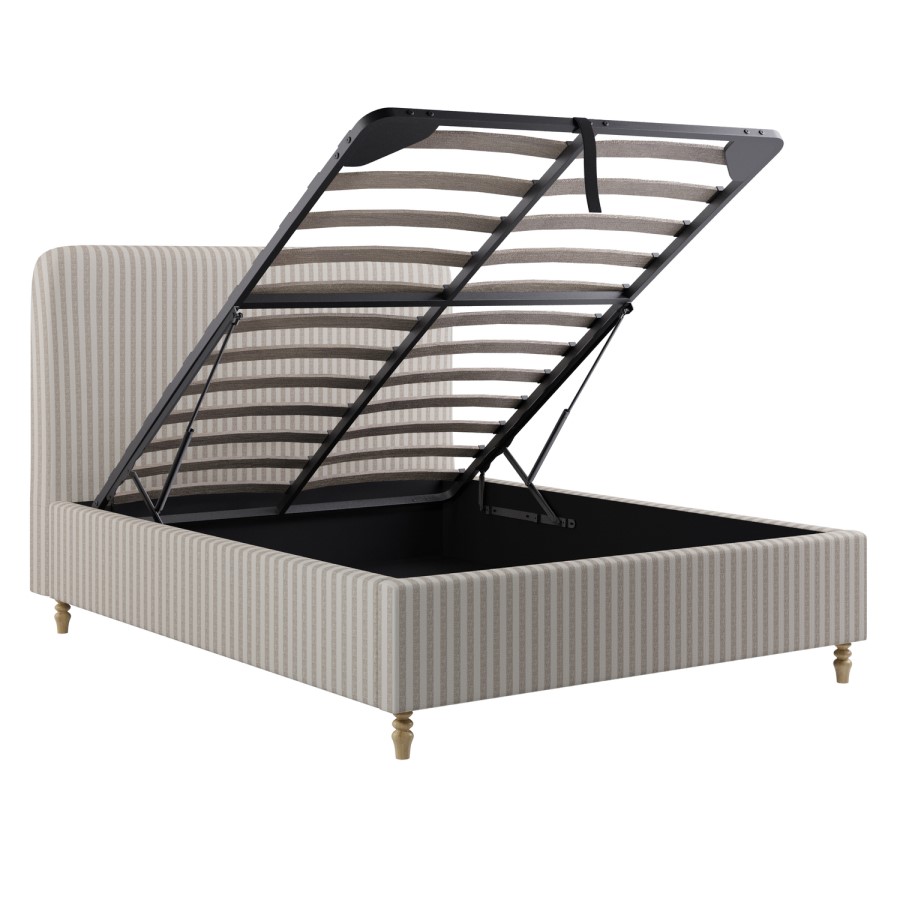 Beige Striped Upholstered King Size Ottoman Bed with Curved Headboard - Farrow