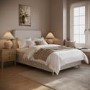 Beige Striped Upholstered Small Double Ottoman Bed with Curved Headboard - Farrow