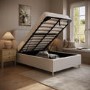 Beige Striped Upholstered Small Double Ottoman Bed with Curved Headboard - Farrow