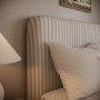 Beige Striped Upholstered Super King Ottoman Bed with Curved Headboard - Farrow