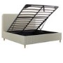 Green Striped Upholstered Super King Ottoman Bed with Curved Headboard - Farrow