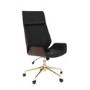 Black Faux Leather and Walnut High Back Swivel Office Chair - Forest