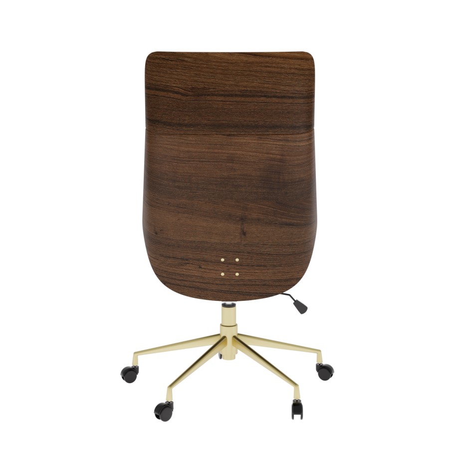 Black Faux Leather and Walnut High Back Swivel Office Chair - Forest