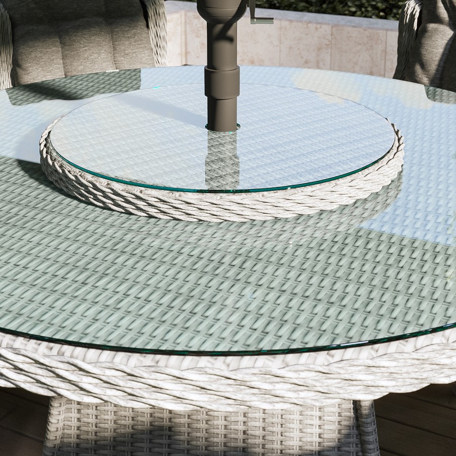 6 Seater Grey Rattan Round Garden Dining Set with Lazy Susan, Built-in Ice Bucket and Matching Parasol