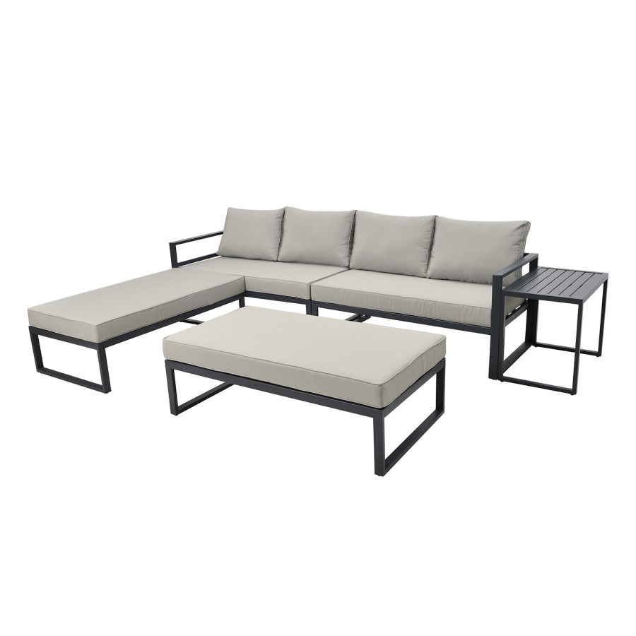 4 Seater Grey Modular Stackable Garden Sofa with Waterproof Cover