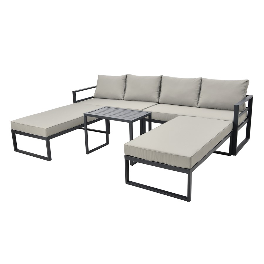 4 Seater Grey Modular Stackable Garden Sofa with Waterproof Cover