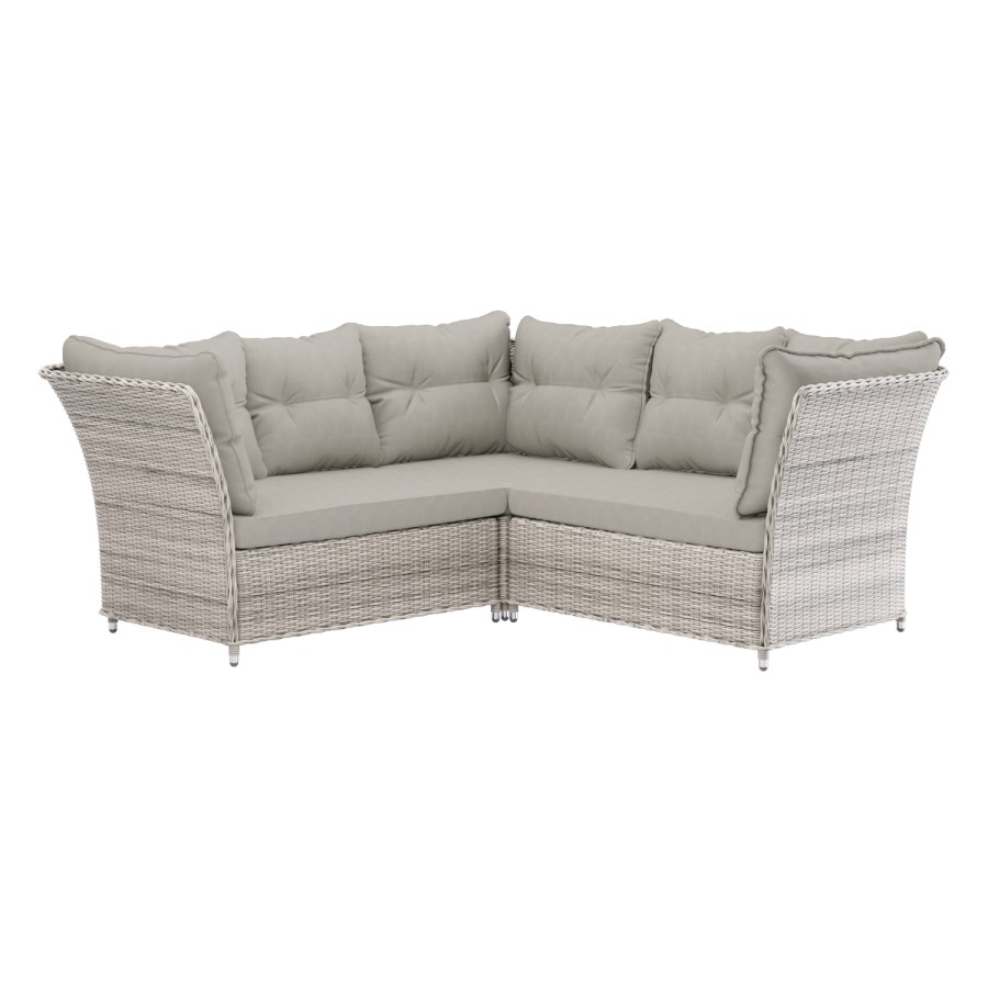 7 Seater Light Rattan Garden Corner Sofa Set with 2 Stools and Glass Table Top