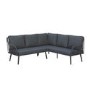 7 Seater Black Rope Effect Garden Corner Sofa & Dining Table Set with Matching Parasol