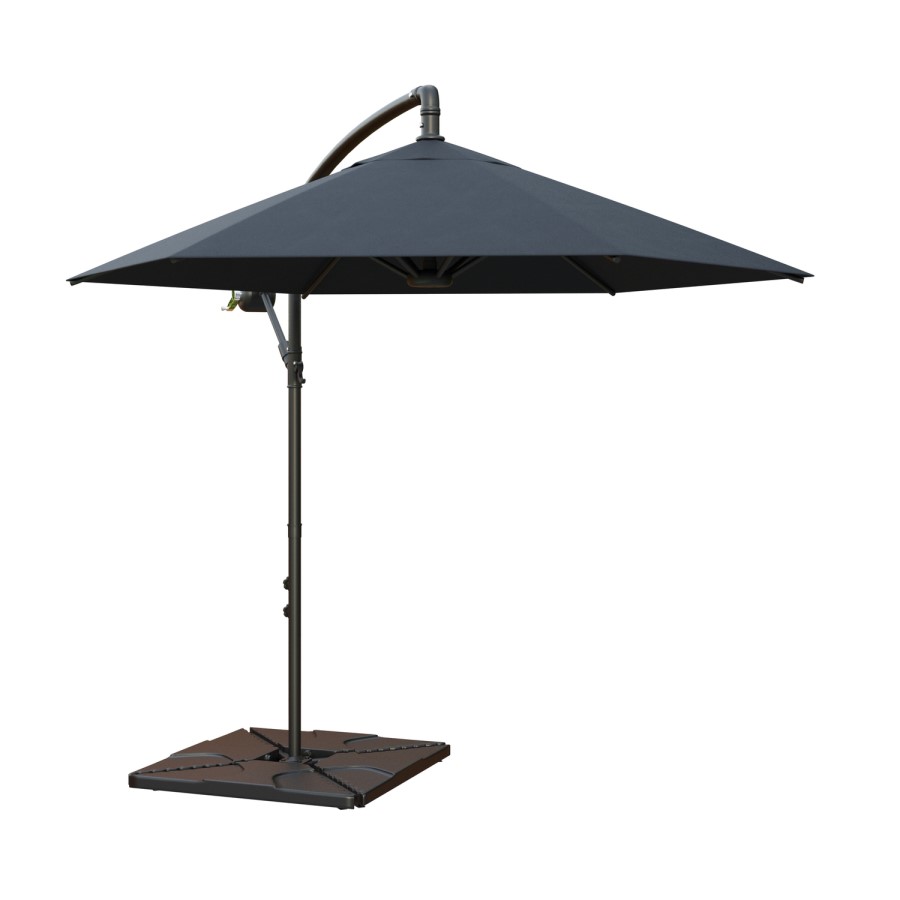 7 Seater Black Rope Effect Garden Corner Sofa & Dining Table Set with Matching Parasol