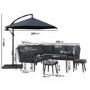 7 Seater Black Rope Effect Garden Corner Sofa & Dining Table Set with Matching Parasol