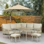 7 Seater Beige Rope Effect Garden Corner Sofa & Dining Table Set with Matching Parasol