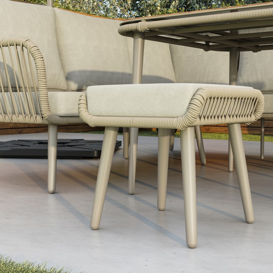 7 Seater Beige Rope Effect Garden Corner Sofa & Dining Table Set with Matching Parasol