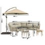 7 Seater Beige Rope Effect Garden Corner Sofa & Dining Table Set with Matching Parasol