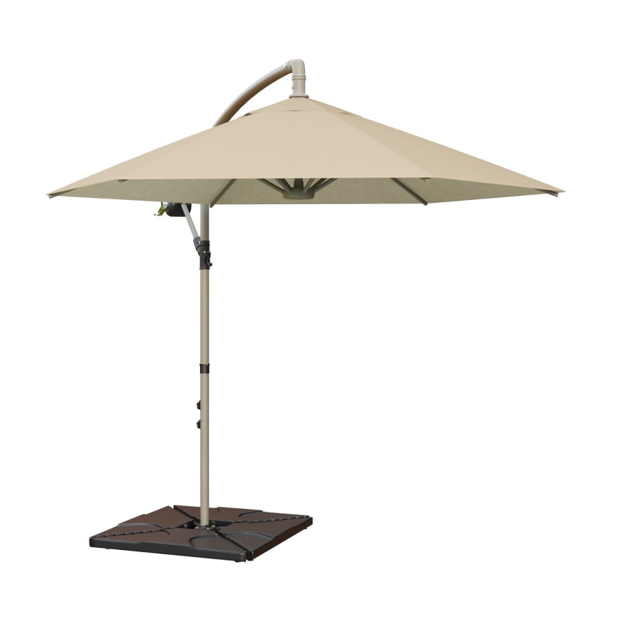 7 Seater Beige Rope Effect Garden Corner Sofa & Dining Table Set with Matching Parasol