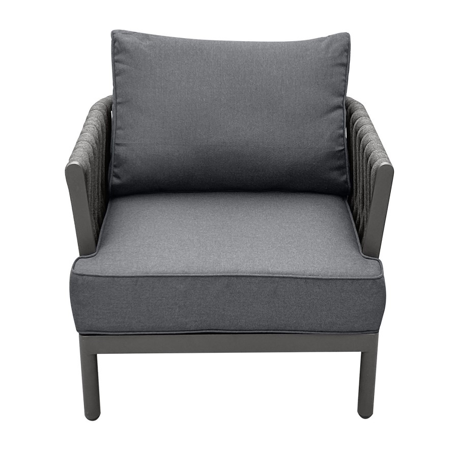 4 Seater Charcoal Rope Detail Sofa and Armchair Set with Coffee Table