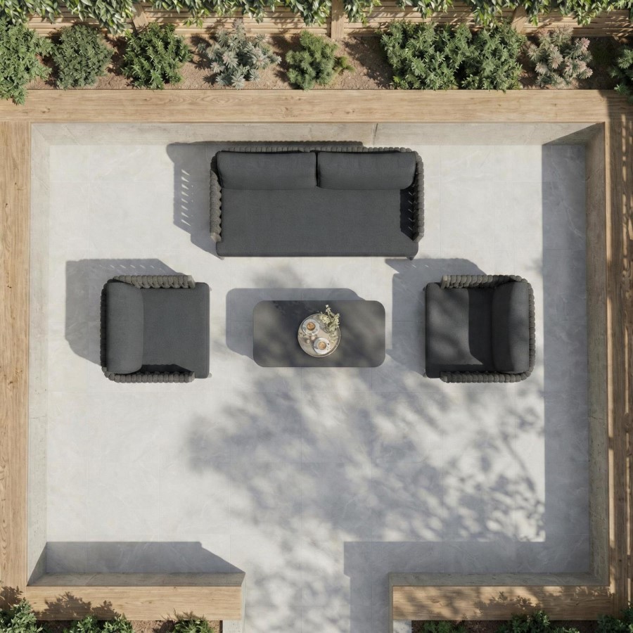 4 Seater Charcoal Rope Detail Sofa and Armchair Set with Coffee Table
