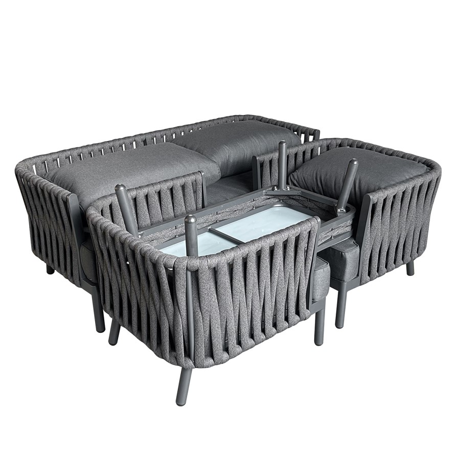 4 Seater Charcoal Rope Detail Sofa and Armchair Set with Coffee Table