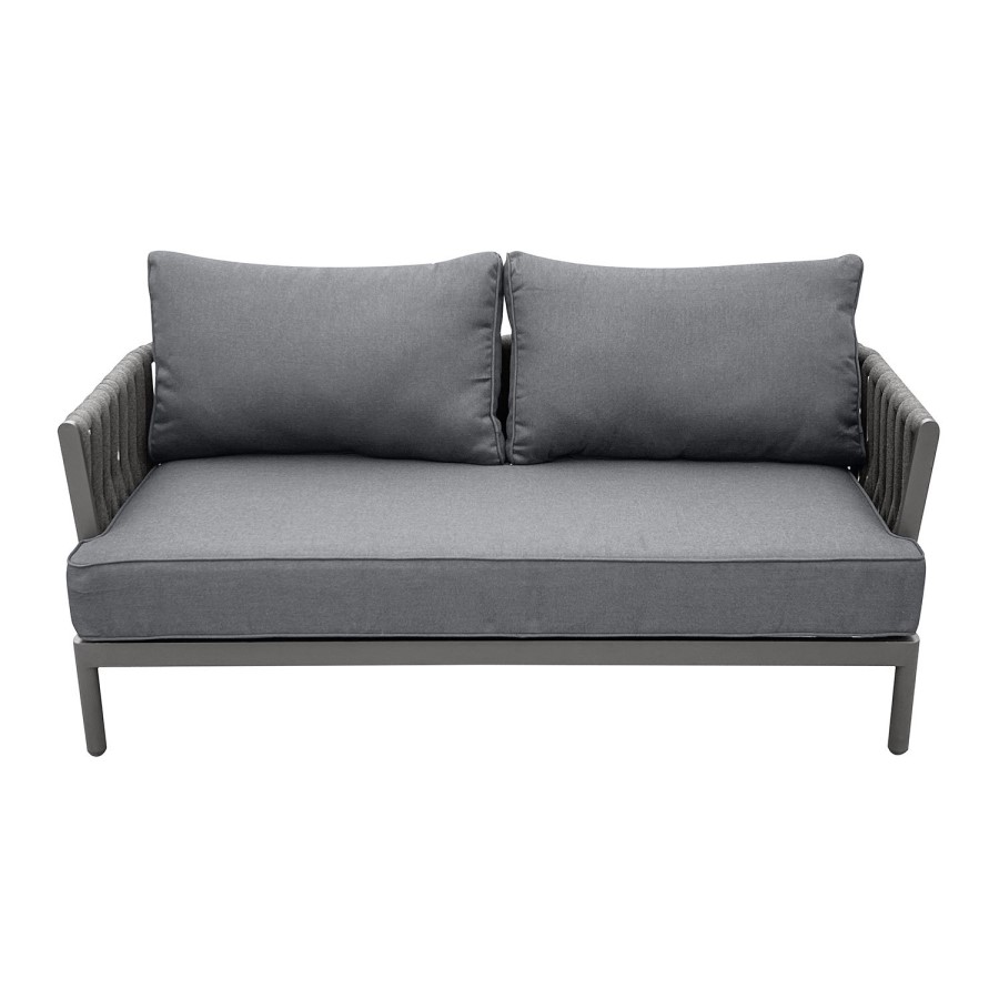 4 Seater Charcoal Rope Detail Sofa and Armchair Set with Coffee Table