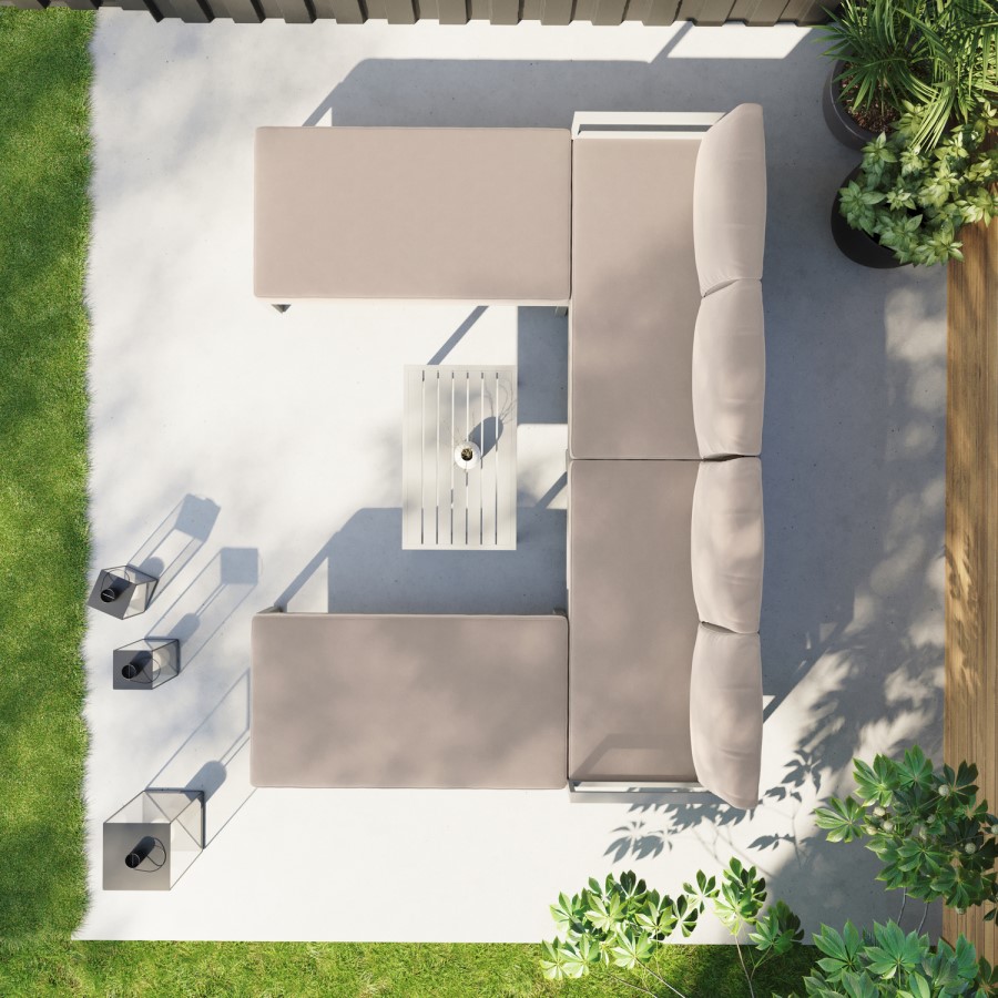 4 Seater Cream Modular Stackable Garden Sofa with Waterproof Cover