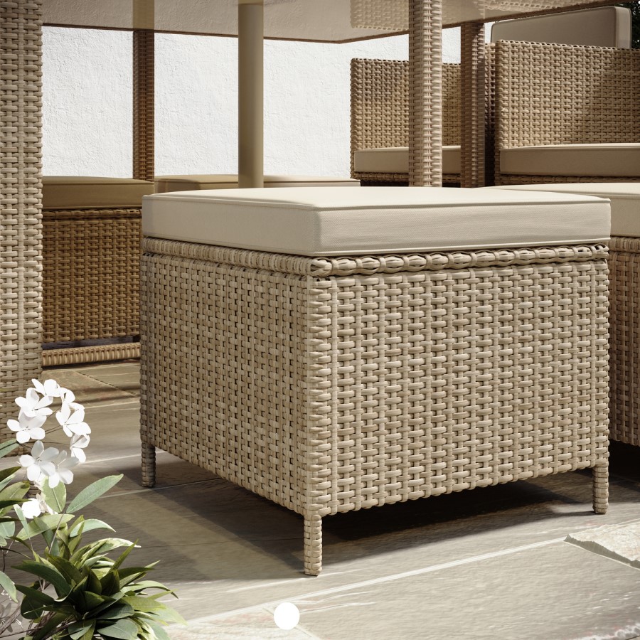 8 Seater Beige Rattan Cube Garden Dining Set with Matching Parasol
