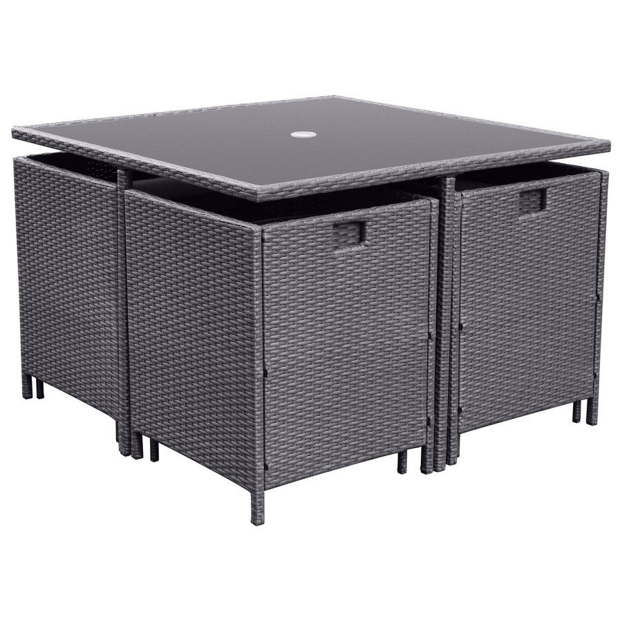 8 Seater Grey Rattan Cube Garden Dining Set with Matching Parasol