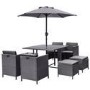 8 Seater Grey Rattan Cube Garden Dining Set with Matching Parasol