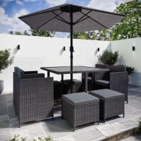 8 Seater Grey Rattan Cube Garden Dining Set with Matching Parasol