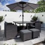 8 Seater Grey Rattan Cube Garden Dining Set with Matching Parasol