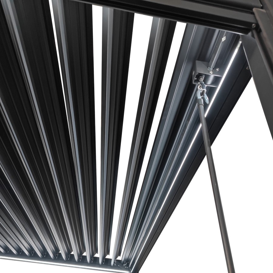 3 x 3m Heavy Duty Aluminium Charcoal Louvred Pergola with Solar LED Lighting & 2 Textilene Side Panels
