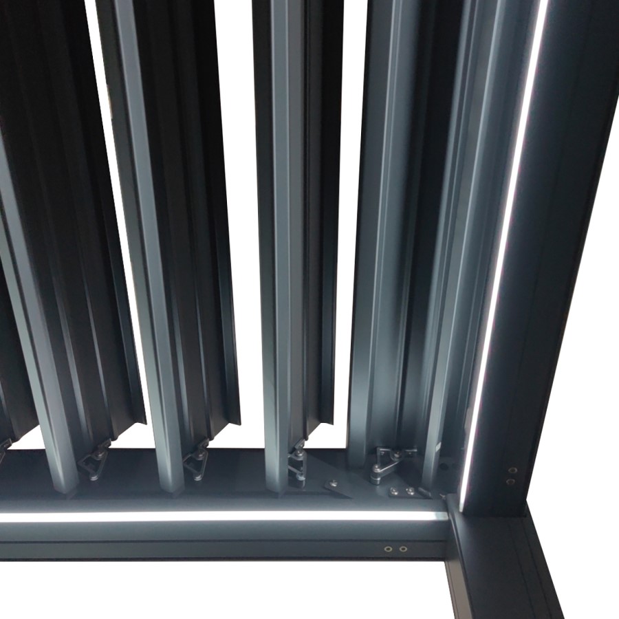 3 x 3m Heavy Duty Aluminium Charcoal Louvred Pergola with Solar LED Lighting & 2 Textilene Side Panels