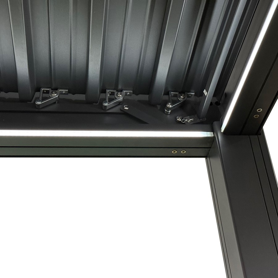 3 x 3m Heavy Duty Aluminium Charcoal Louvred Pergola with Solar LED Lighting & 2 Textilene Side Panels