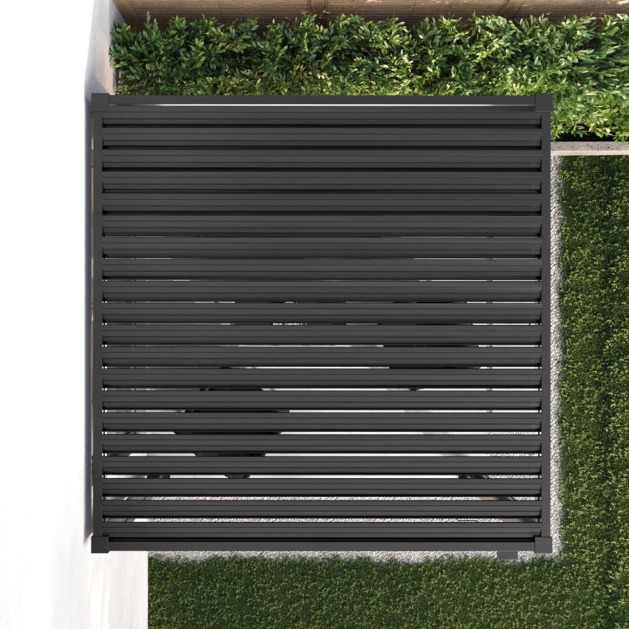 3 x 3m Heavy Duty Aluminium Charcoal Louvred Pergola with Solar LED Lighting & 2 Textilene Side Panels