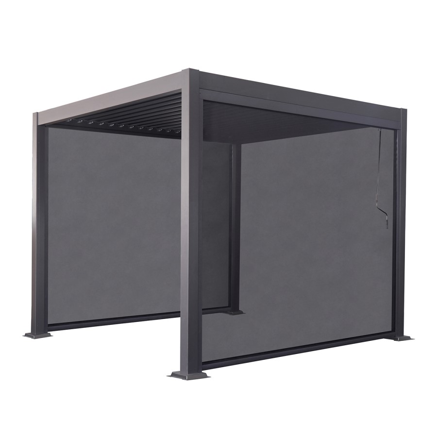 3 x 3m Heavy Duty Aluminium Charcoal Louvred Pergola & 2 Textilene Side Panels