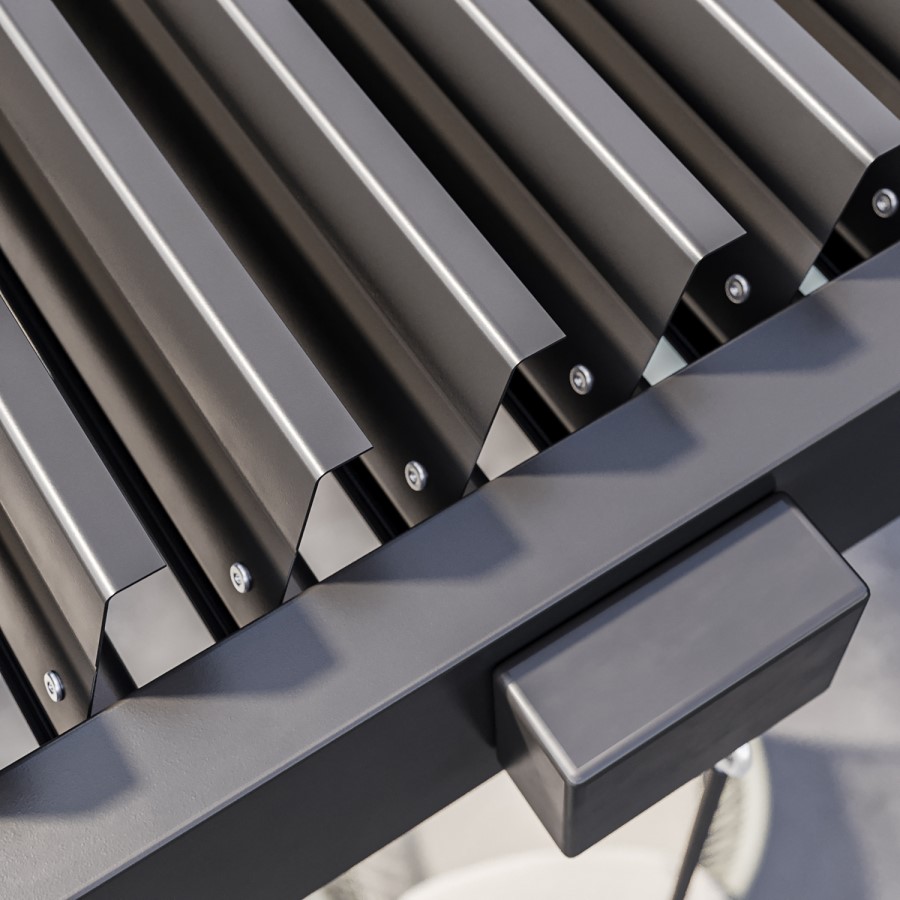 3 x 3m Heavy Duty Aluminium Charcoal Louvred Pergola & 2 Textilene Side Panels