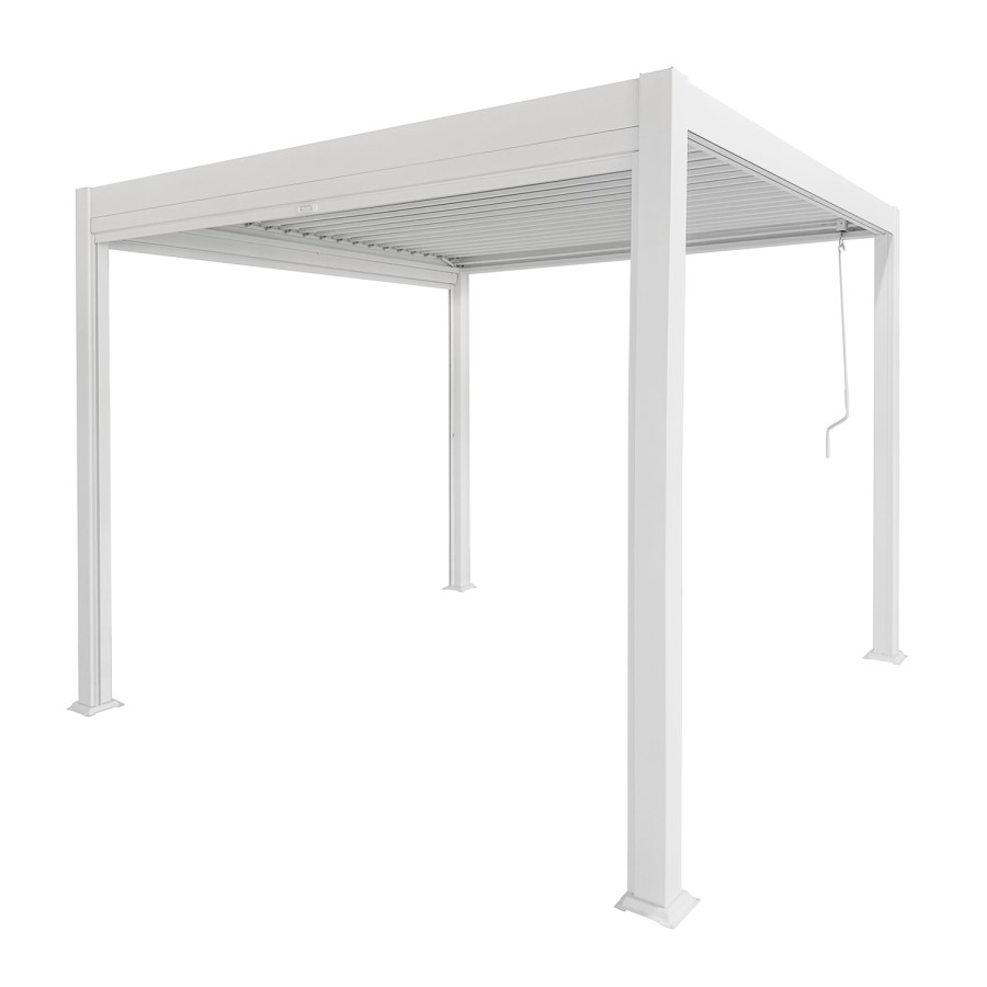 3 x 3m Heavy Duty Aluminium White Louvred Pergola & 2 Textilene Side Panels