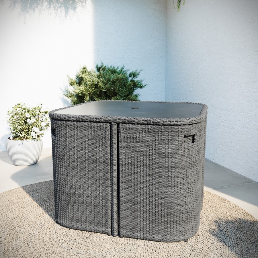 4 Seater Grey Rattan Cube Garden Dining Set with Matching Parasol