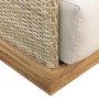 4 Seater Beige Wood Effect Rattan Garden Chaise Sofa Set with Round Coffee Table