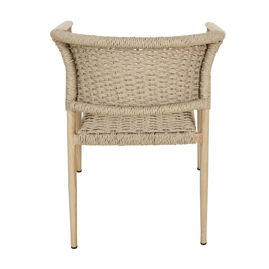 6 Seater Wood Effect Garden Dining Set with Rattan Chairs