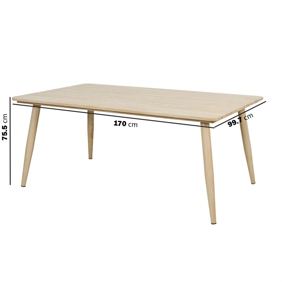 6 Seater Wood Effect Garden Dining Set with Rattan Chairs