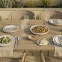 6 Seater Wood Effect Garden Dining Set with Rattan Chairs
