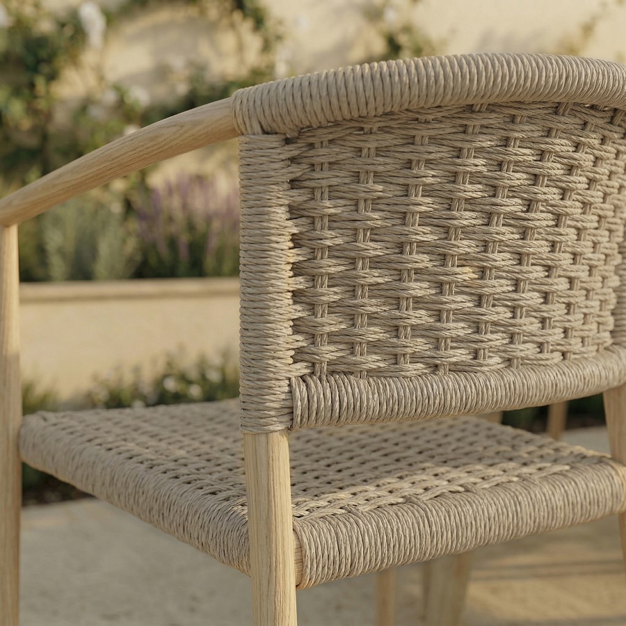 6 Seater Wood Effect Garden Dining Set with Rattan Chairs