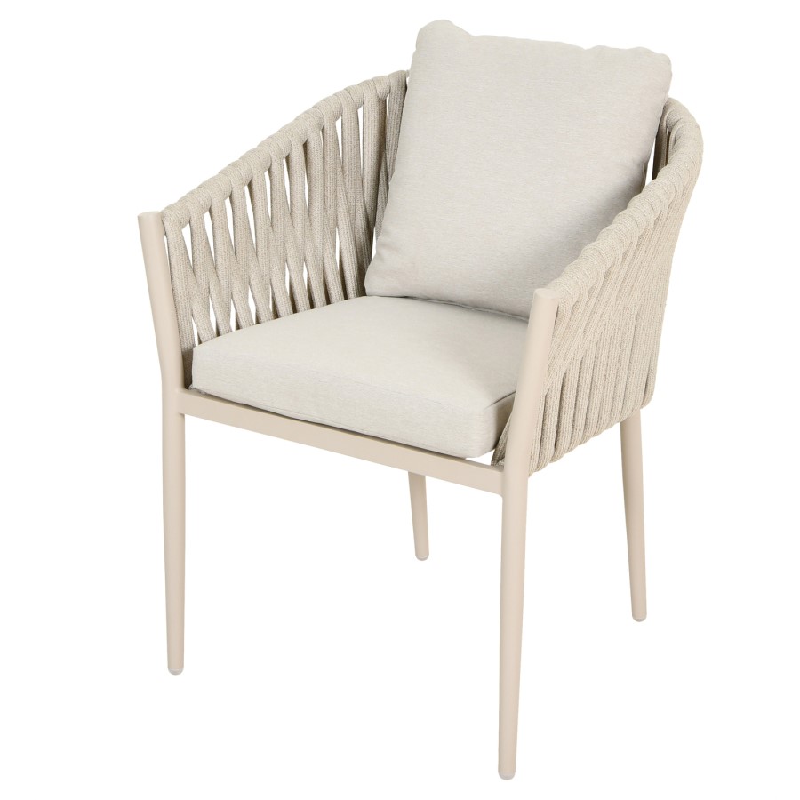 4 Seater Beige Rope Round Garden Dining Set