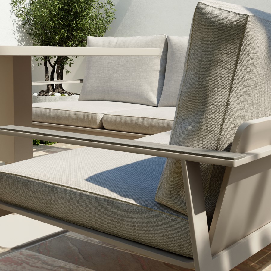 7 Seater Beige Aluminium Corner Garden Dining Set with Height Adjustable Table