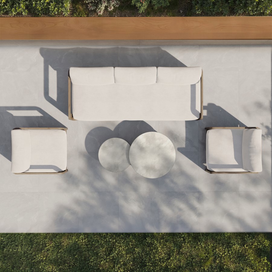 5 Seater Aluminium Wood Effect Beige Garden Sofa Set with Nesting Tables