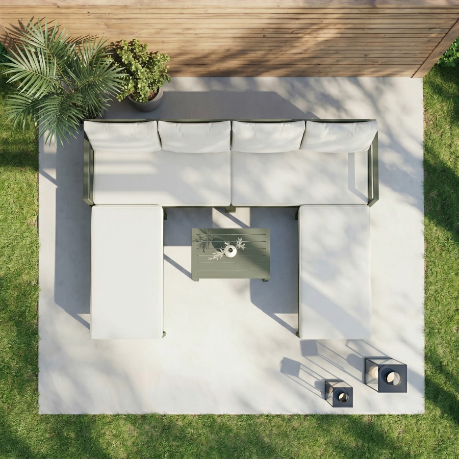 4 Seater Green Modular Stackable Garden Sofa with Waterproof Cover