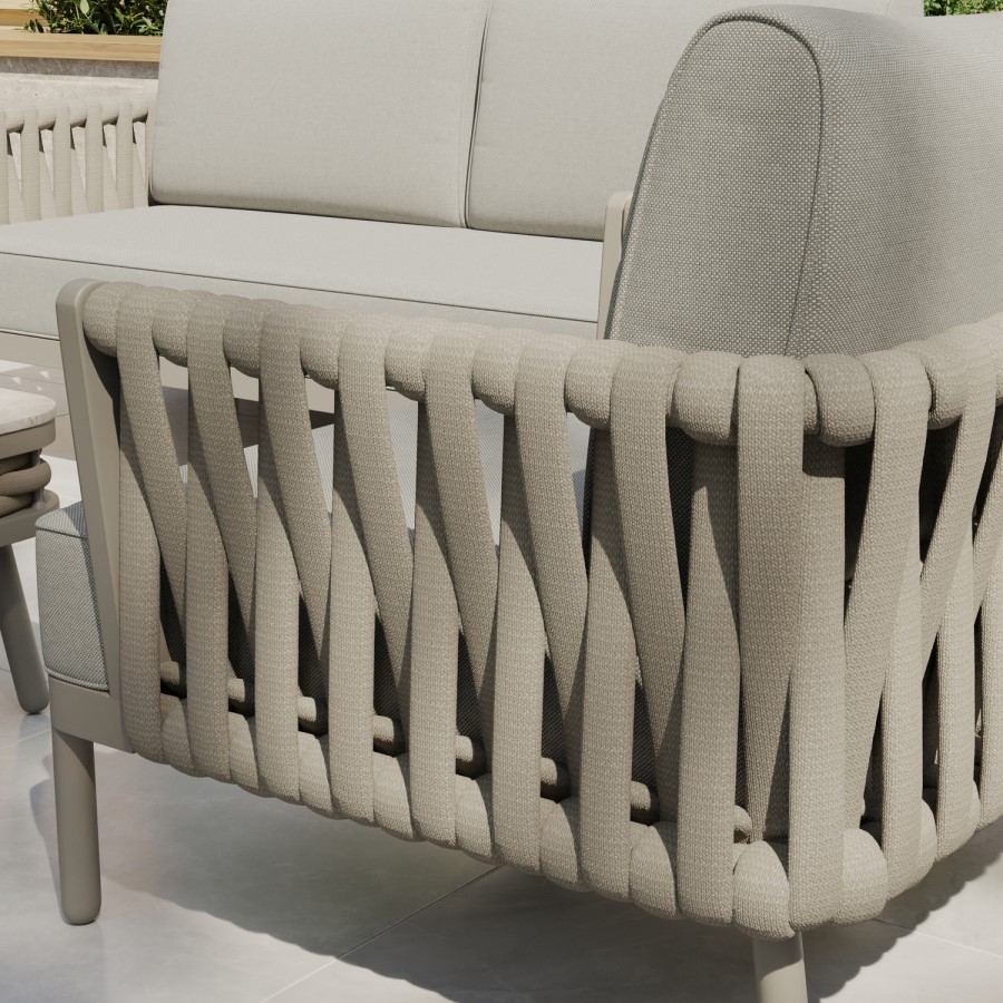 4 Seater Beige Rope Detail Sofa and Armchair Set with Coffee Table